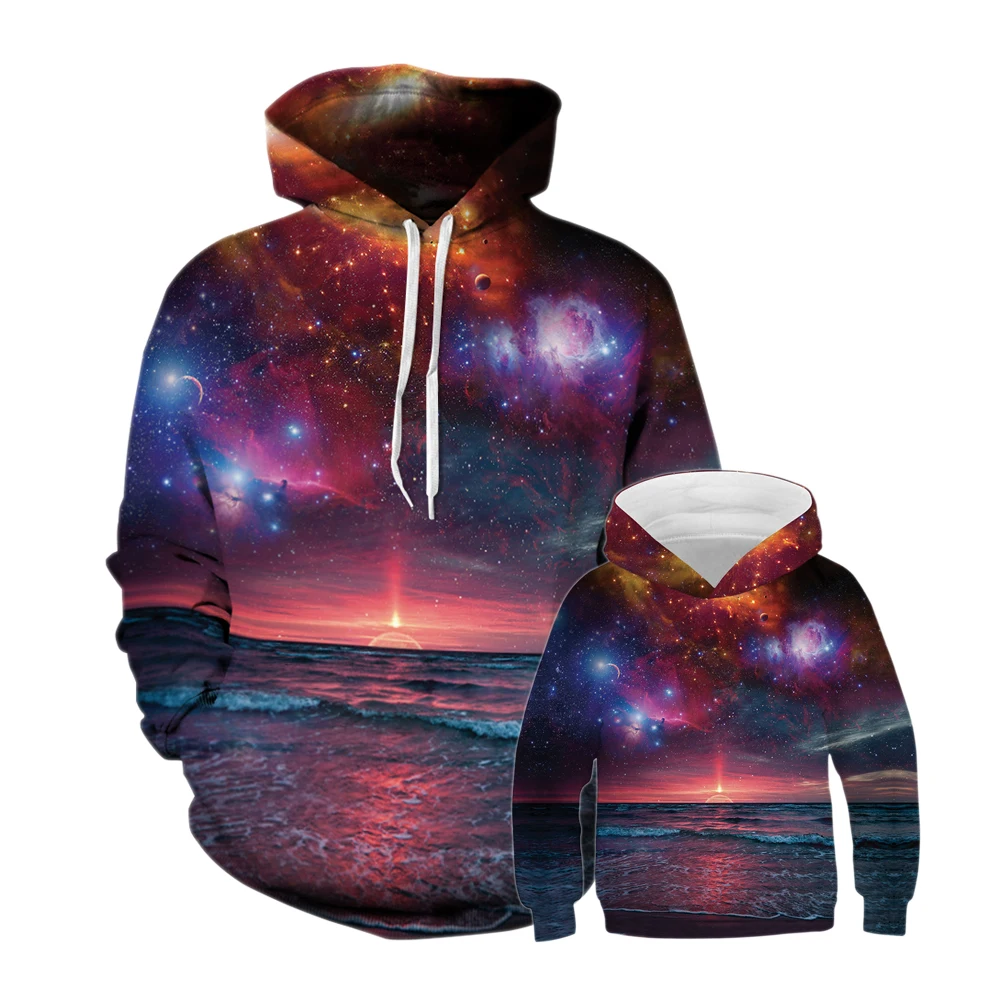 

Family Long Sleeve Hooded 3D Digital Print Sunset Ocean Side Print Pullover Hoodies 3D Mom+Dad+Kids Hoodies