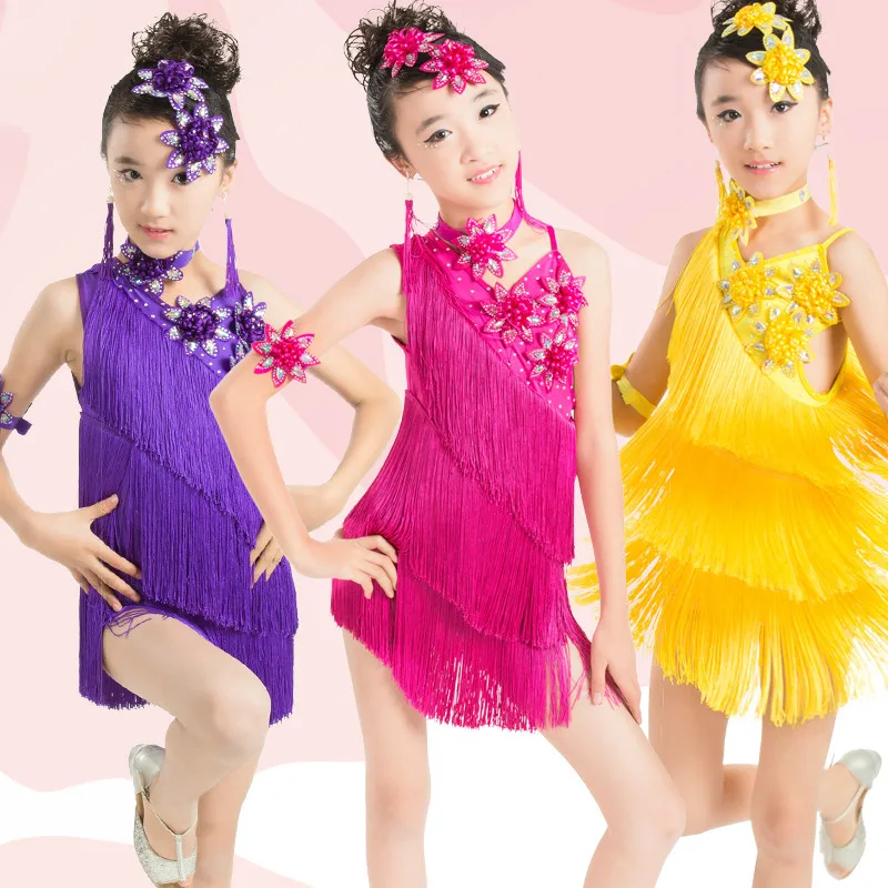 Новинка латинский костюм с юбкой для танцев девочек Детская летняя одежда