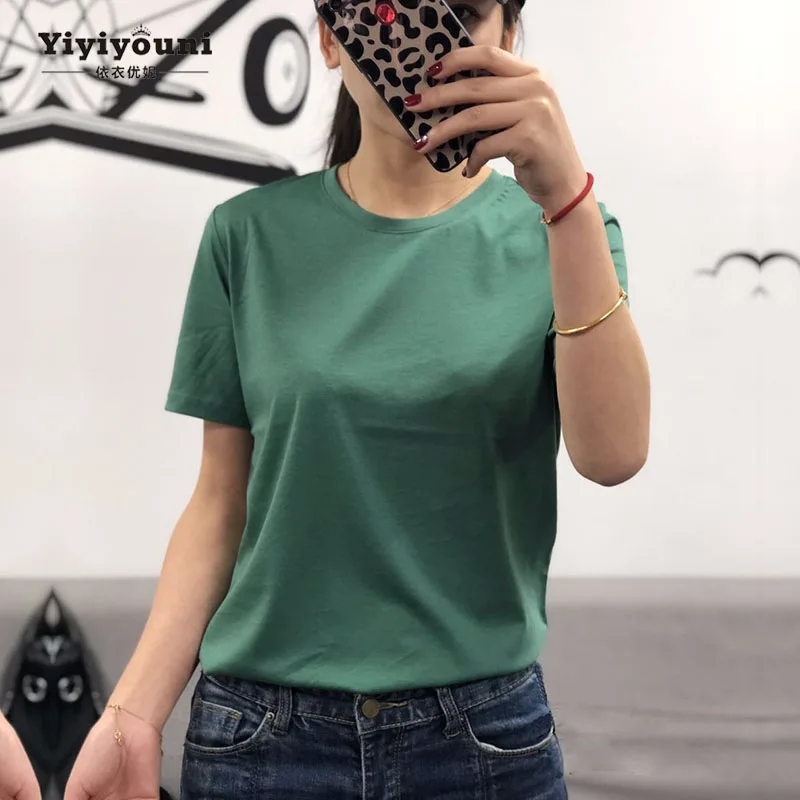 Летняя однотонная трикотажная футболка 12 цветов Женская Плюс Размер black