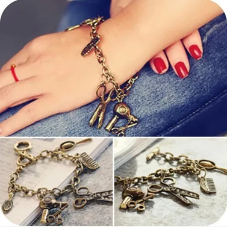 Sales Antique Gold Bracelet Vintage Joker Link Bracciali Metal Scissor blower Mirror Punk Wristband for women | Украшения и
