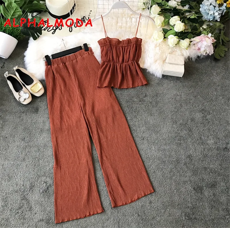 ALPHALMODA топ на бретельках + плиссированные широкие брюки женский повседневный