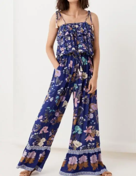 2019 женский комбинезон с кисточками и шнуровкой до середины икры широкими