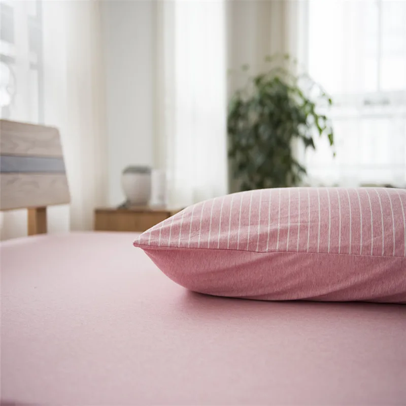 Girl Style Pink Stripe Pattern 3/4pcs Sheet Pillowcase And Duvet Cover Sets 100% Cotton Bedlinen Queen King Size Bedding Set | Дом и сад