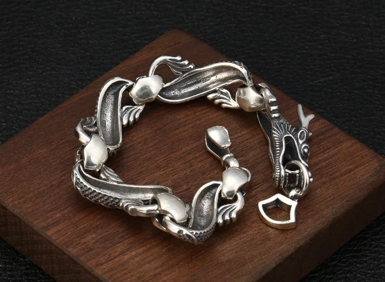 

100% 925 Silver Dragon Bracelet Vintage Sterling Silver Dragon Bracelet Thai Silver Dragon Man Bracelet