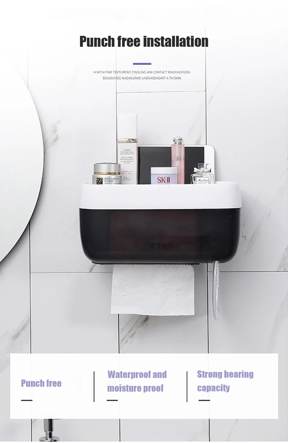 GUNOT Wall-mounted Toilet Paper Dispenser Portable Toilet Paper Holder Home Decoration Accessories Waterproof Tissue Storage Box