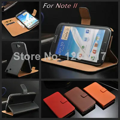 Black Genuine Leather Wallet Stand Case for Samsung Galaxy Note 2 II N7100 Mobile Phone Bag Cover with Card Holder Flip Book| |
