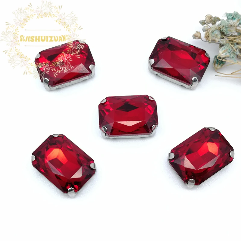Красная прямоугольная из хрустального стекла для пошива стразы s с аппликацией