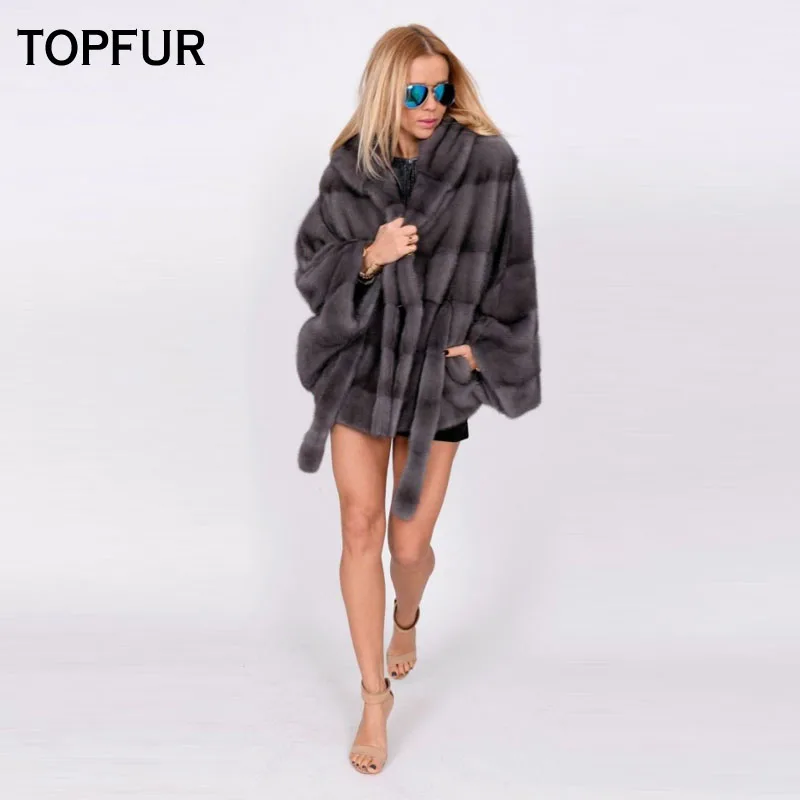 Женская короткая шуба TOPFUR из натурального меха норки с капюшоном на зиму 2021 |