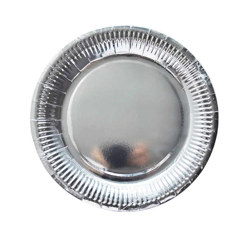 plates 6pcs Одноразовые наборы посуды фольгированные бумажные тарелки и стаканы соломинки салфетки горячего тиснения свадебные и вечерние столовые приборы Золотой/Серебряный - Цвет: plates 6pcs