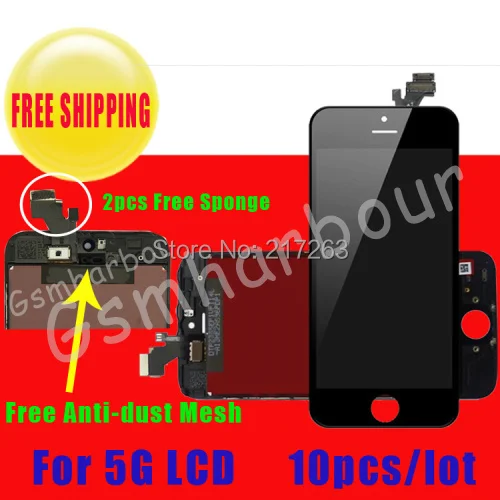 10 шт. один лот ЖК Для iphone 5 5g Сенсорный жк-Экран Дигитайзер Бесплатно с пыли |