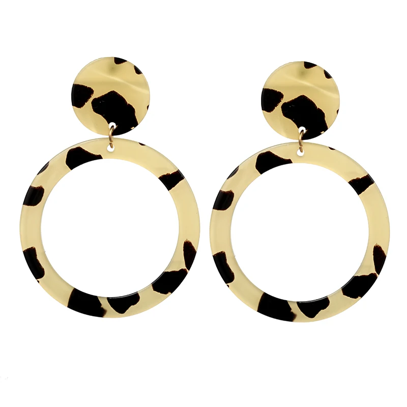 ez251e Women's Earrings Fashion Korea Acrylic Leopard Pattern Bohemian Charm Geometric Drop Earrings for Girls Jewelry Gifts New - Окраска металла: ez251e
