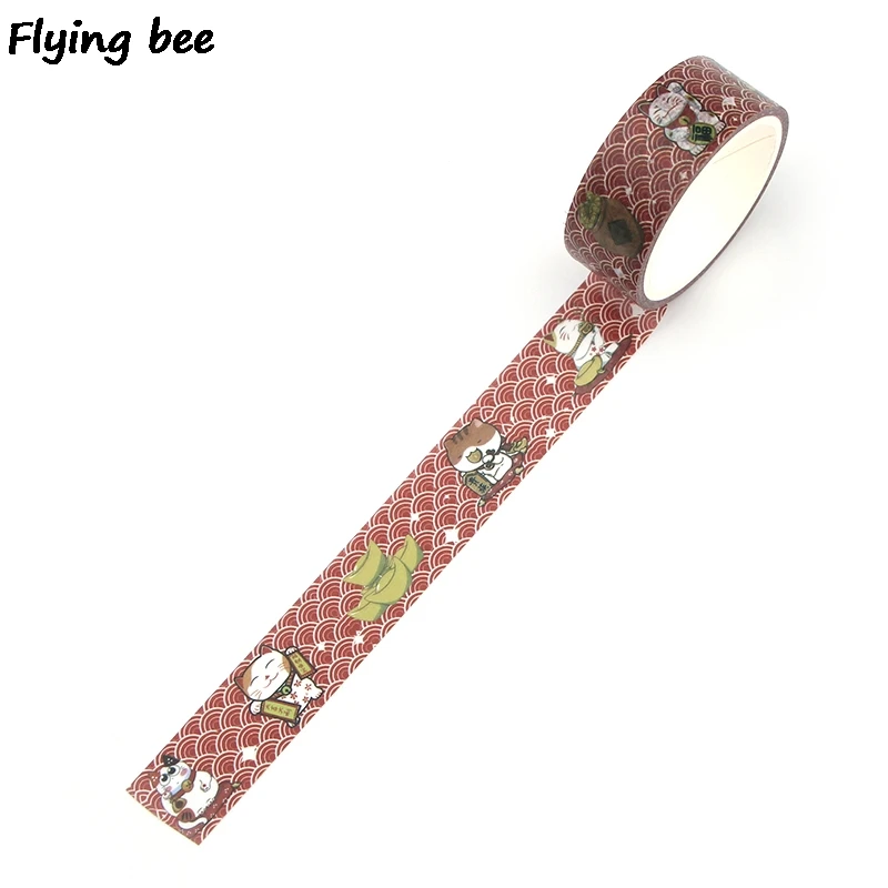 Flyingbee 15 мм X 5 м Бумага васи клейкие ленты Lucky Cat забавная клейкая лента DIY Скрапбукинг Стикеры kawaii маскирующая лента X0334