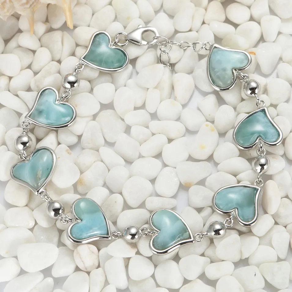 Eulonvan сердце 925 пробы серебряные браслеты для женщин Larimar натуральный камень красивые амулеты женские ювелирные изделия Прямая поставка S-3798