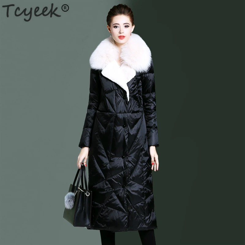Tcyeek длинная парка, женский зимний пуховик, Женская куртка-пуховик на 90% утином пуху, Воротник из натурального Лисьего меха, Толстая теплая элегантная верхняя одежда LWL1222