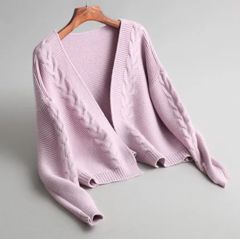 

Women Knit Cardigan Autumn Winter v-neck Twist Sweater Coat Loose Vintage Solid Sweaters