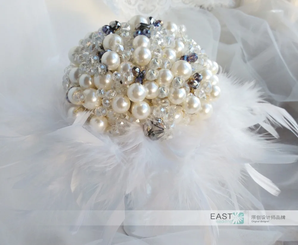 6-дюймовый свадебный букет брошь с жемчужинами из перловой пурпурной перьевой айвори для невесты.