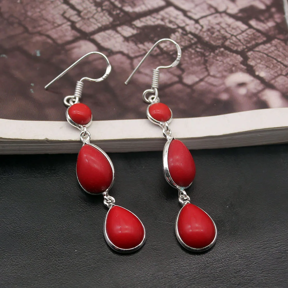 49% OFF Elegant Cute Natural Red Coral 925 Sterling Silver Women Ladies Dangle Earrings PT49 Free Shipping | Украшения и