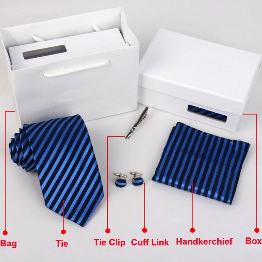 Мужские галстуки + платок запонки зажим для галстука полиэстеровый клетчатый