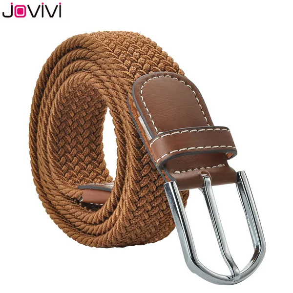 Jovivi последний стиль 1 шт. повседневные мужские и женские тканевые Плетеный растягивающийся ремень с пряжкой эластичный пояс для гольфа подарок на день рождения - Цвет: 1x Coffee 106cm