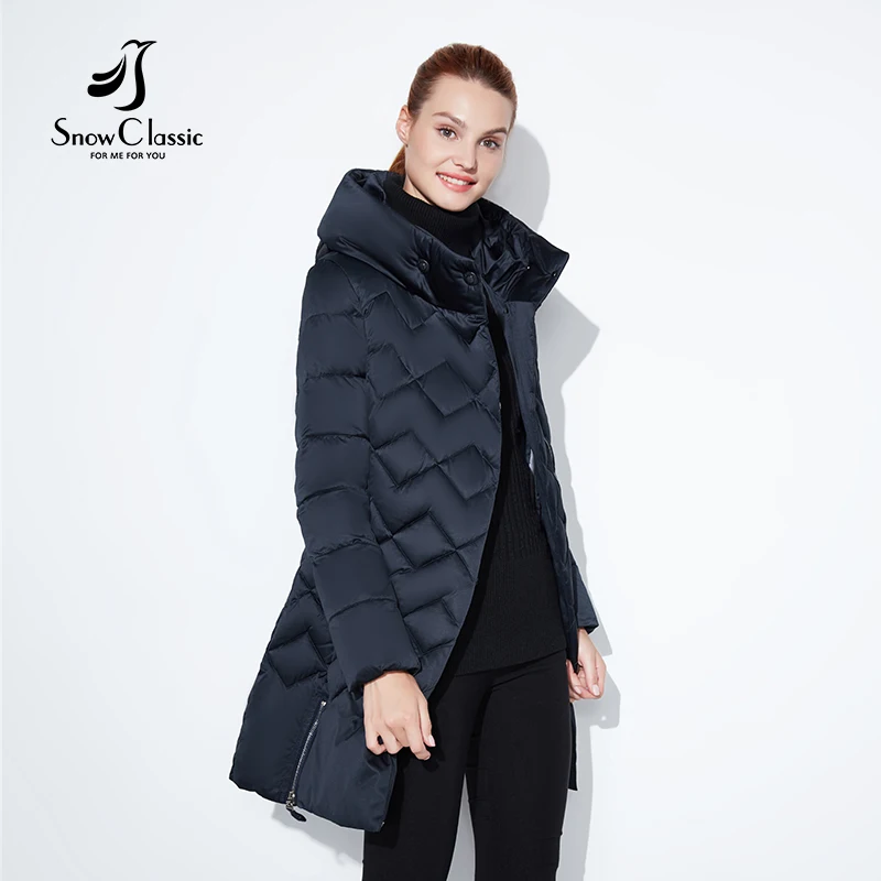 SnowClassic зимняя куртка женщин Тонкая короткая парка Гуд пальто роскошная верхняя одежда Аргайл куртка женская над сплошными зимними пальто