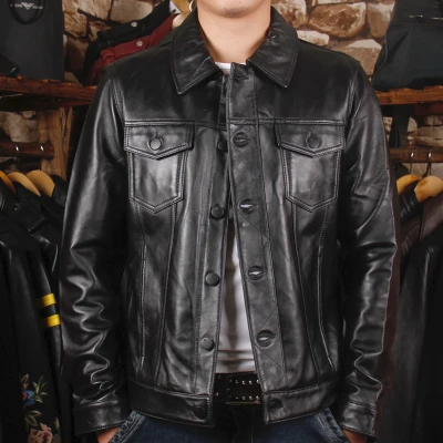 Мужская повседневная куртка из натуральной кожи Большие европейские размеры Xxxl