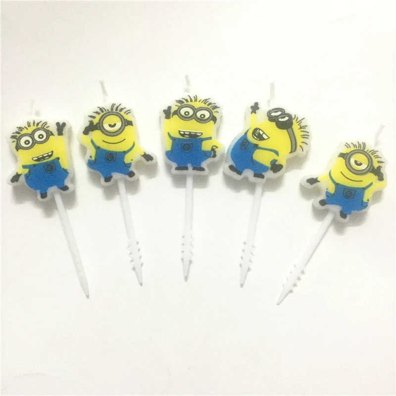 5pcs/set Yellow Mini Cartoon Theme Candle Birthday Cake Party Supplies Wedding Decoration | Дом и сад