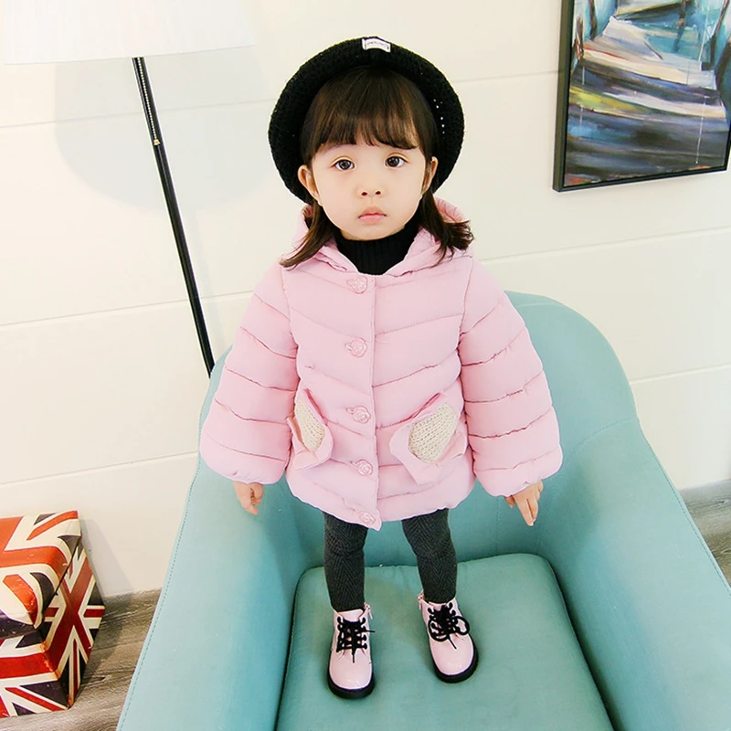 Baby girl Coat In Winter Leisure style Hat the tail flower Sunflower knit pocket cotton-padded jacket for Kids Children | Детская одежда