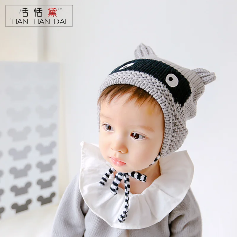 Зима Осень Корейский Стиль Ребенка Шляпу Крючком Вязаные Шапки Робот Черные