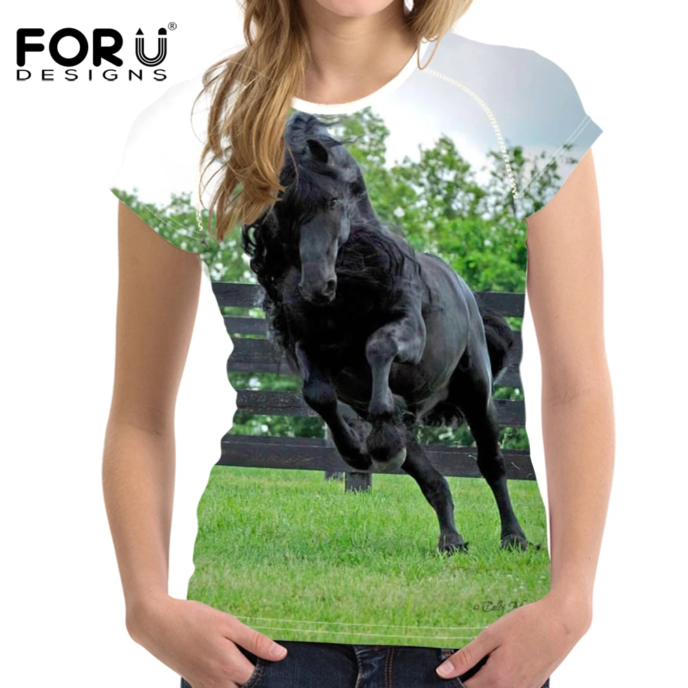

FORUDESIGNS 3D Funny Horse Printed Women T Shirt Harajuku Cool Female Party Shirt Short Sleeved Ladies T-shirts Tops Feminine XL