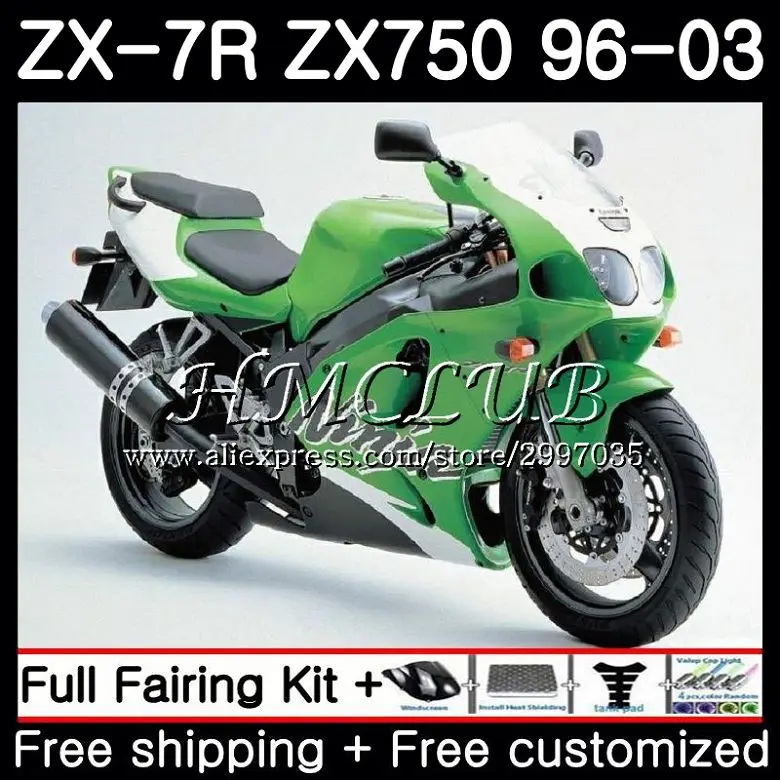 Комплект обтекателей для KAWASAKI NINJA ZX7R ZX750 ZX 7R глянцевый зеленый 2000 2001 2002 2003 48HC.16 750 7 R