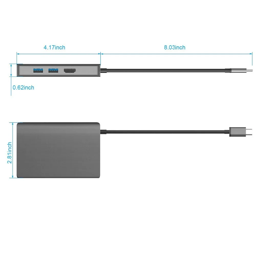 USB C концентратор 8-в-1 адаптер с гигабитным Ethernet Type источник питания HDMI выход SD и TF