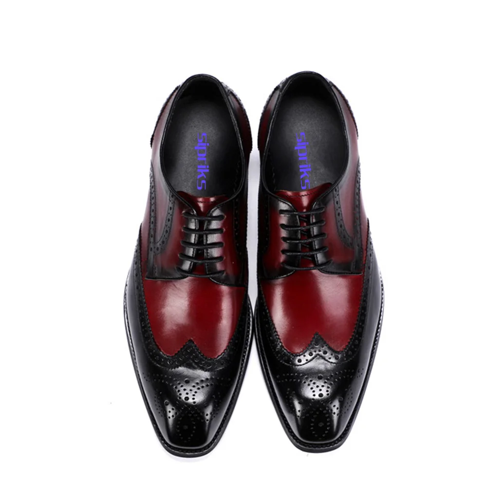 Sipriks Square Plain Toe Genuine Leather Brogues Shoes Men Business Office Wingtip Dress Oxofrds Full Carved Social Shoes 45 46