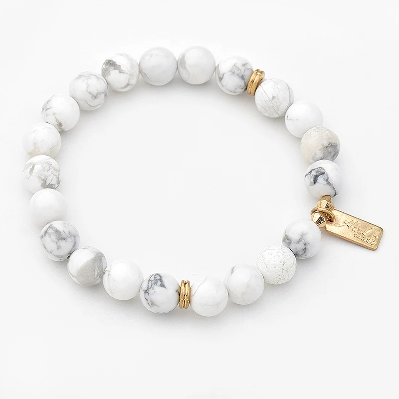 Worn Gold Дикие и свободные богемные бусы из натурального камня, браслет для женщин, ручная работа, золотые буквы, белые бусины, растягивающиеся очаровательные браслеты и браслеты YC09030 - Окраска металла: Worn Gold
