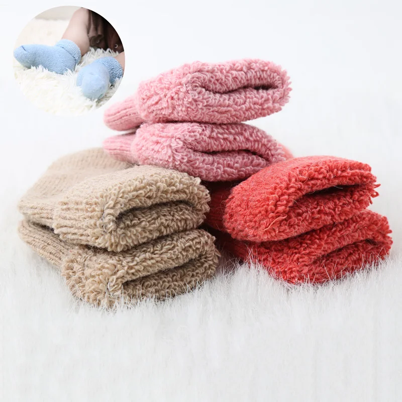 3 пара/лот носки для малышей Нескользящие зимние теплые из натуральной шерсти