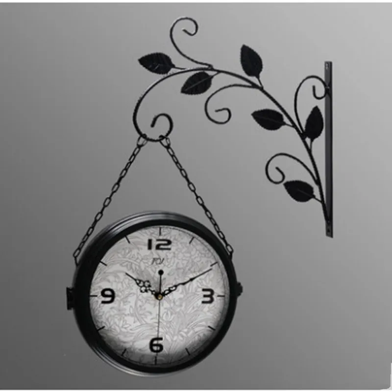 Железные простые пасторальные настенные часы с двойным планшетом тихие