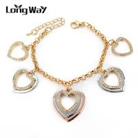 longway love jewelry crystal rhinestone heart pendant bracelet femme girl gold color chain link pulseras mujer sbr150367103