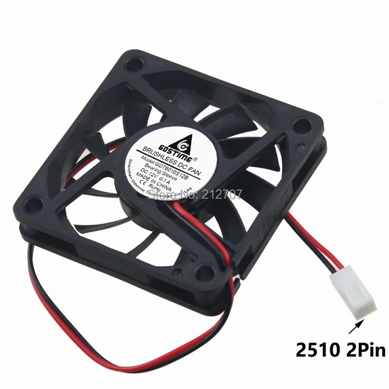 

10 Pieces/lot Gdstime 60mm x 60mm x 10mm 6cm 2pin 2510 Connector 12V 60mm Brushless Cooling Fan