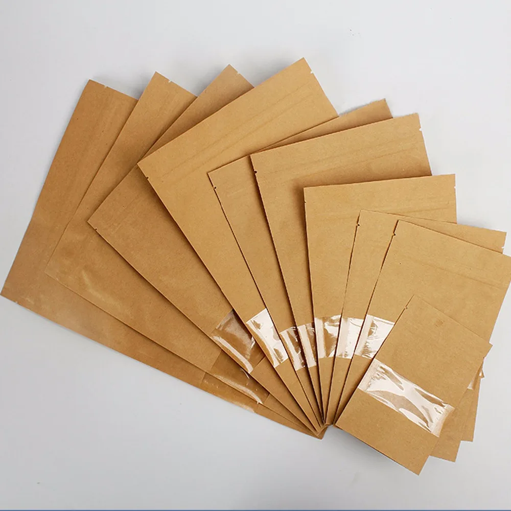 50 шт. пакеты с устойчивым дном из крафт бумаги мешки замка застежка молнии ясным
