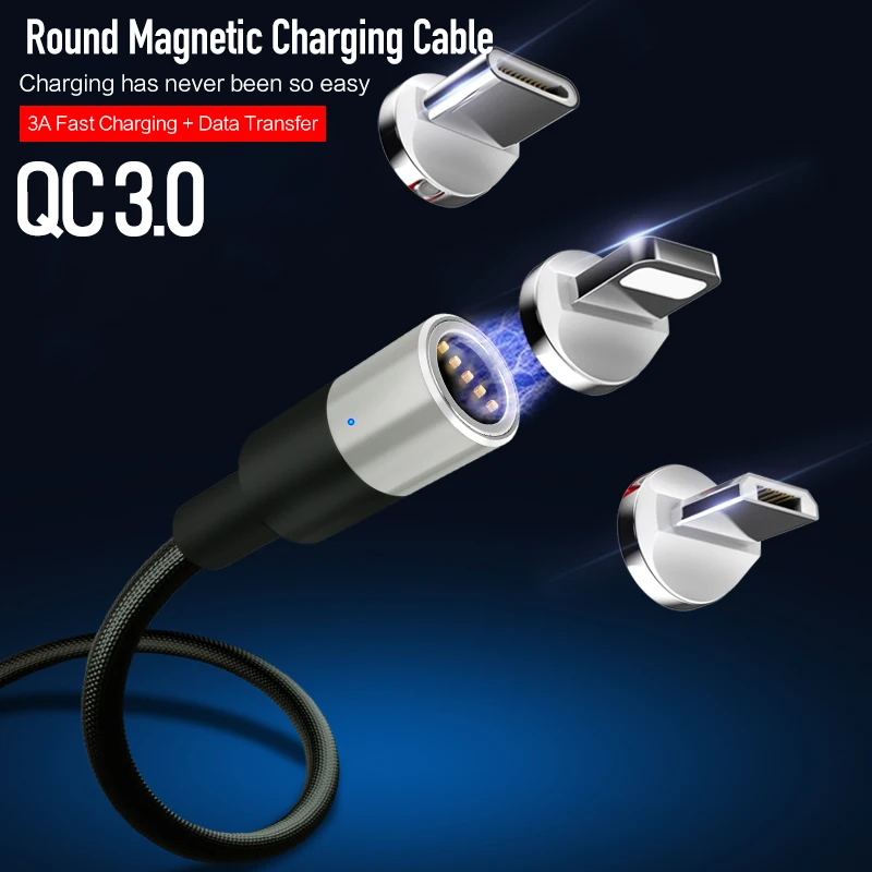 Магнитный кабель ROCK QC 3 0 3A type C Micro Usb для iPhone Xiaomi huawei быстрая зарядка светодиодный