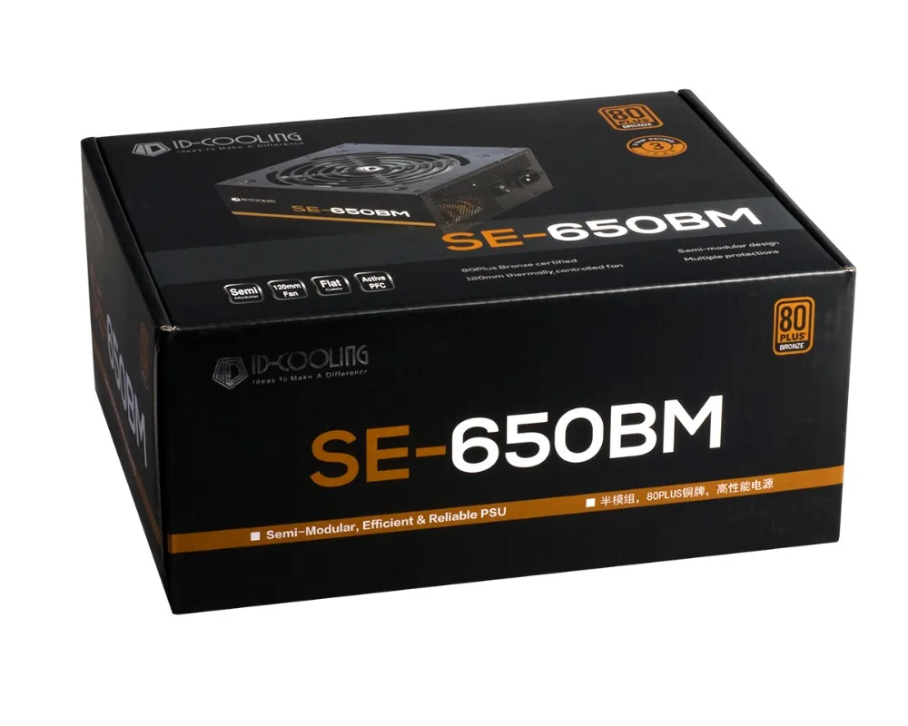 ID-COOLING SE-650BM 80 Plus Bronze, полумодульная конструкция, 650 Вт реальная мощность, настольный компьютер, ПК, источник питания
