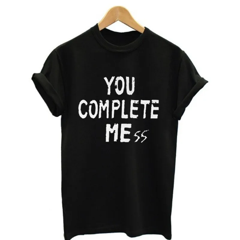 

Женская футболка 2018, футболки с рисунком You Complete Me, повседневные женские топы с коротким рукавом и буквенным принтом, одежда Kpop