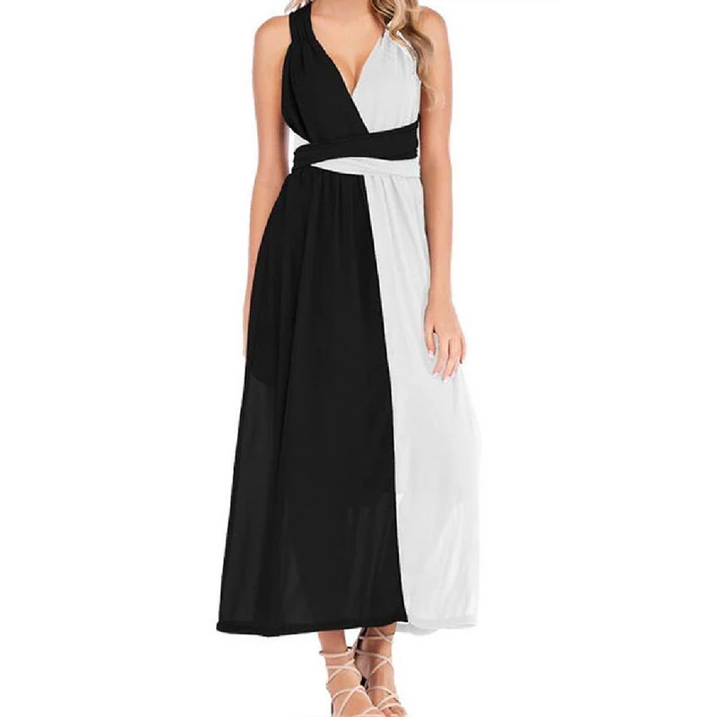 Женское платье с открытой спиной Черное и белое пляжное лето 2019 | Женская одежда