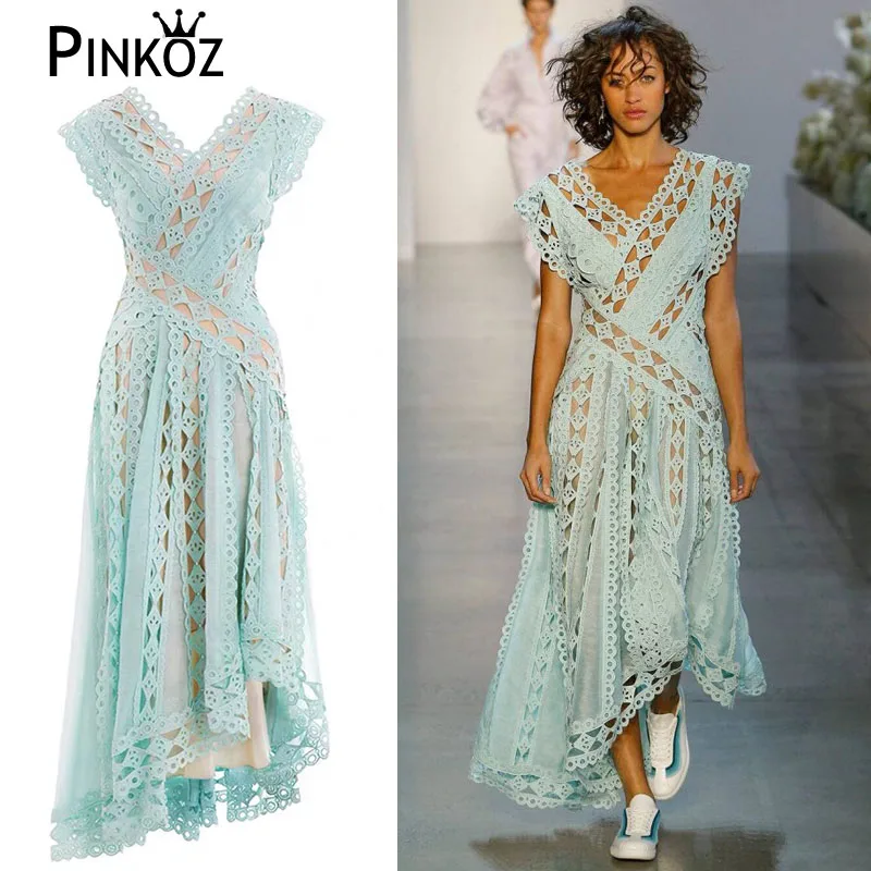 Pinkoz/2019 дизайнерское платье для подиума винтажное кружевное с заклепками и