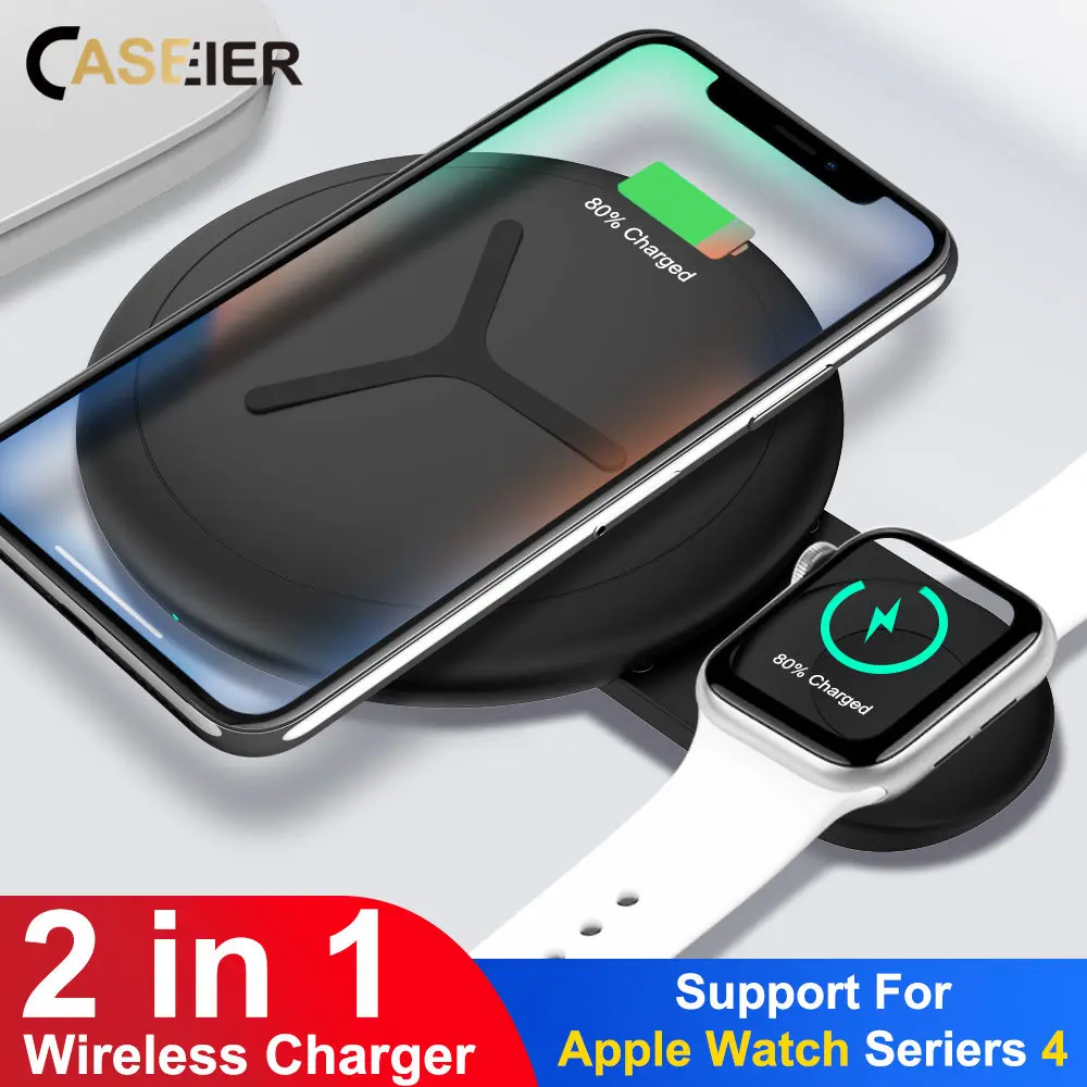 Caseier 2 в 1 QI Беспроводное зарядное устройство для iPhone X XS Max XR быстрое Apple Watch 4 3 Dual