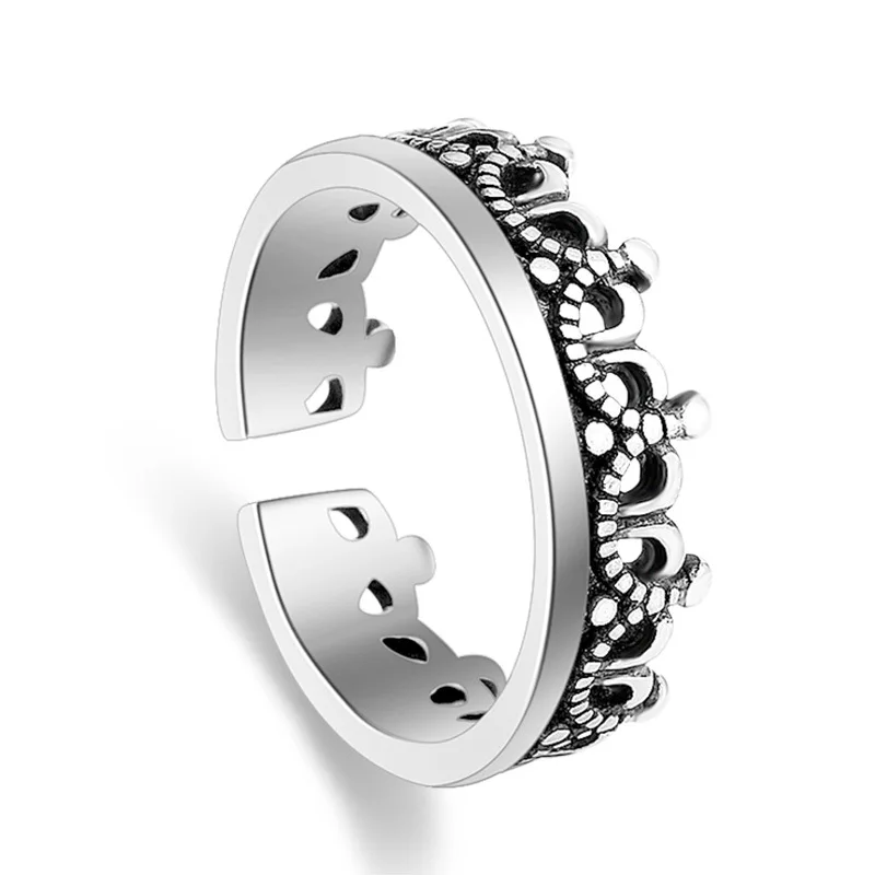 

New 925 Sterling Silver Rings Crown Round Couple For Women Rings Adjustable Rings Free Shipping