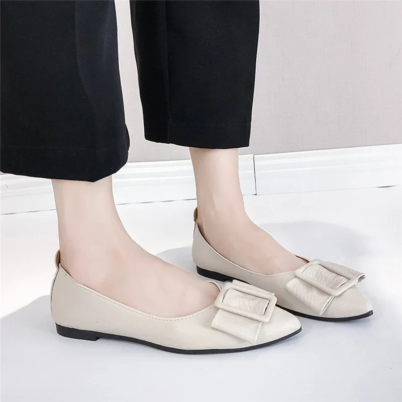 Туфли женские модные повседневные однотонные заостренный носок плоская подошва