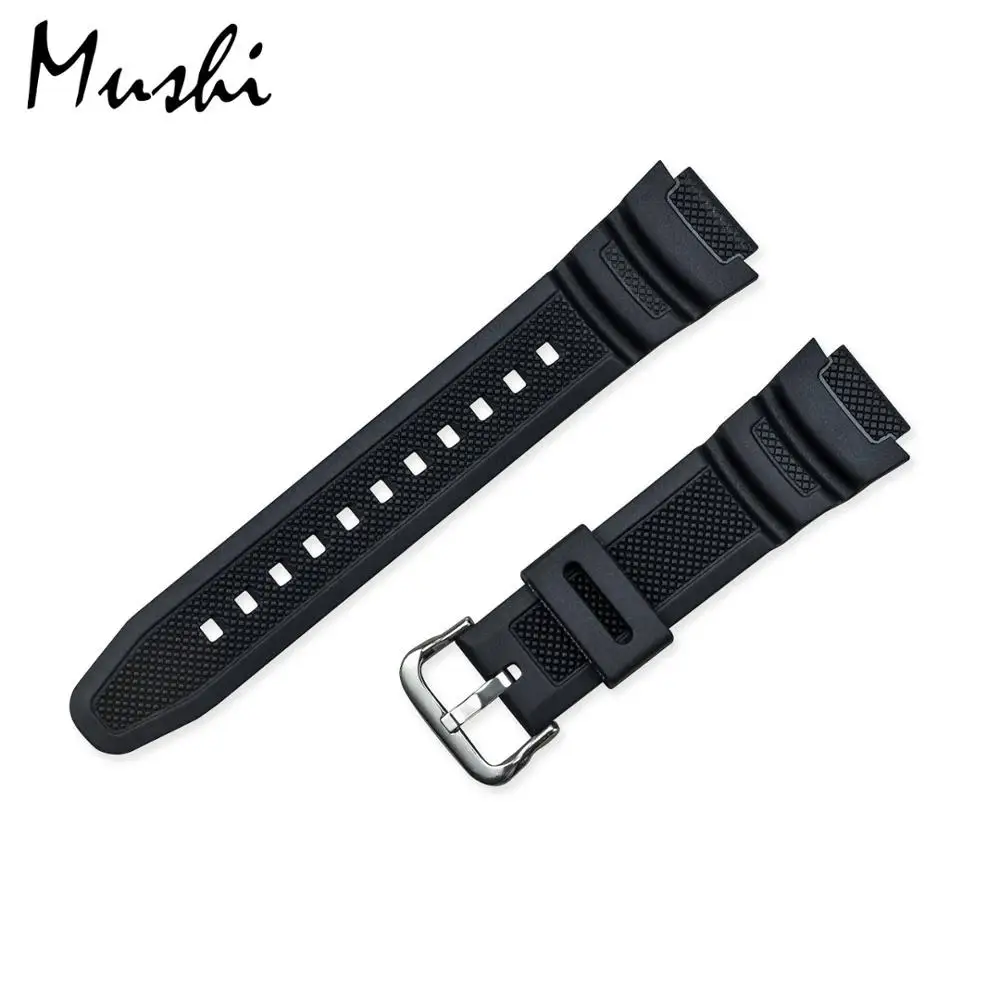 Black Silver Buckle Каучуковый ремешок для объектива с оптическими зумом Casio AE-1000w AQ-S810W SGW-400H/SGW-300H силиконовый ремешок для часов булавки Туфли с ремешком и пряжкой часы на запястье браслет цвета: черный - Цвет ремешка: Black Silver Buckle