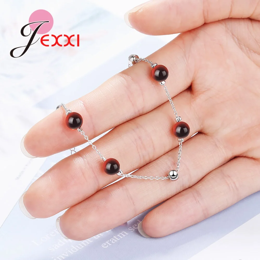 Женские браслеты из серебра 925 пробы с натуральным красным камнем|Гибкие и