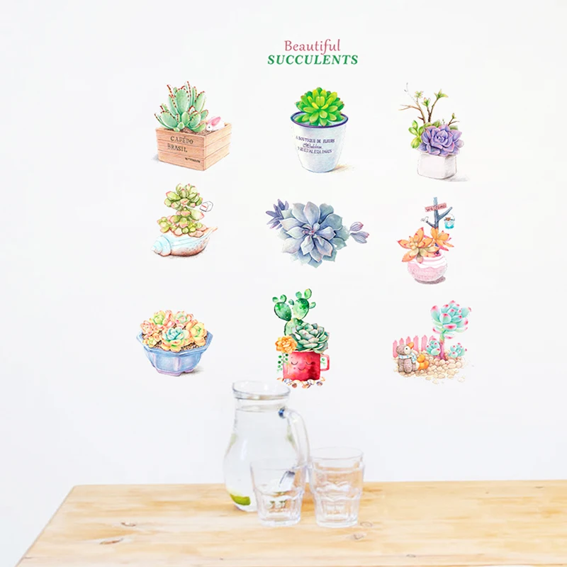 

Plant potted Succulent Flower Decor Wall Stickers kitchen Living Room Bedroom accessories Mural PVC Wall Art DIY Decals