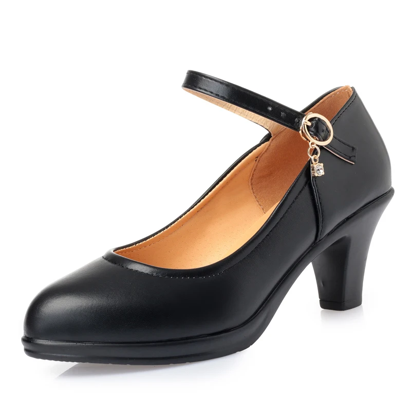 Женские кожаные туфли Черные Водонепроницаемые на толстой подошве и высоком